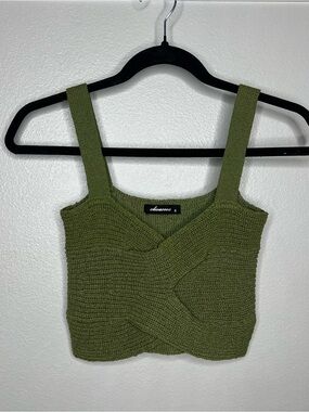 Olivaceous Green  Boho Chic Beach Crop Top Knit Crotchet - Small